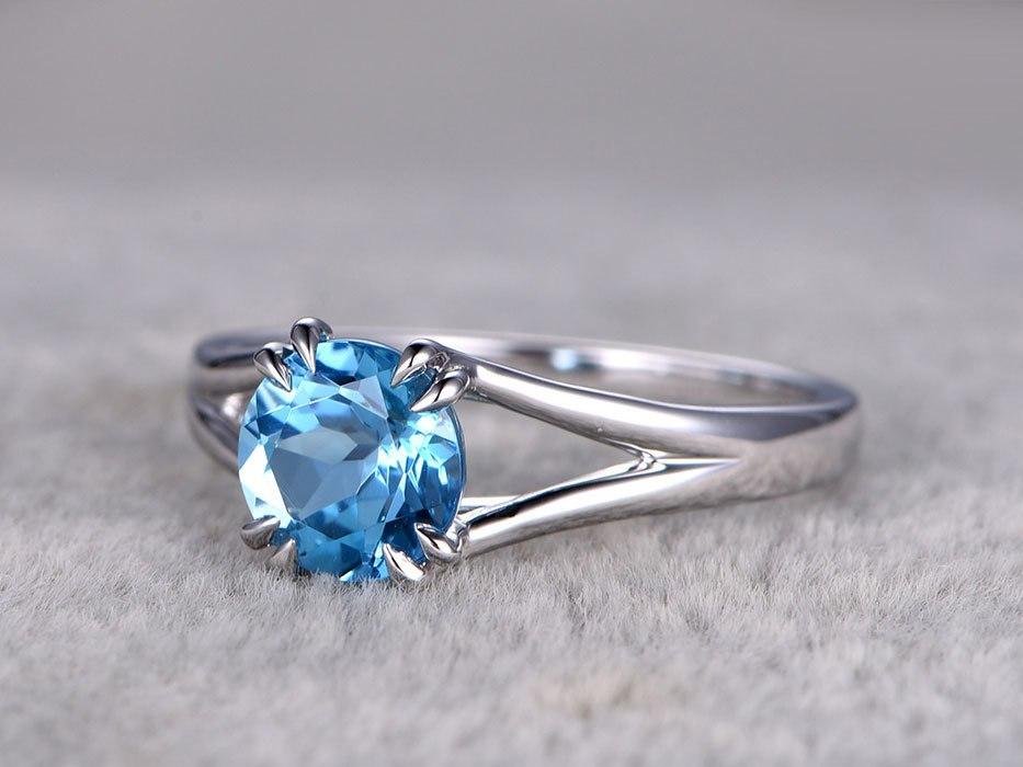 1.25 Carat Round London Blue Topaz Solitaire Engagement Ring in White Gold