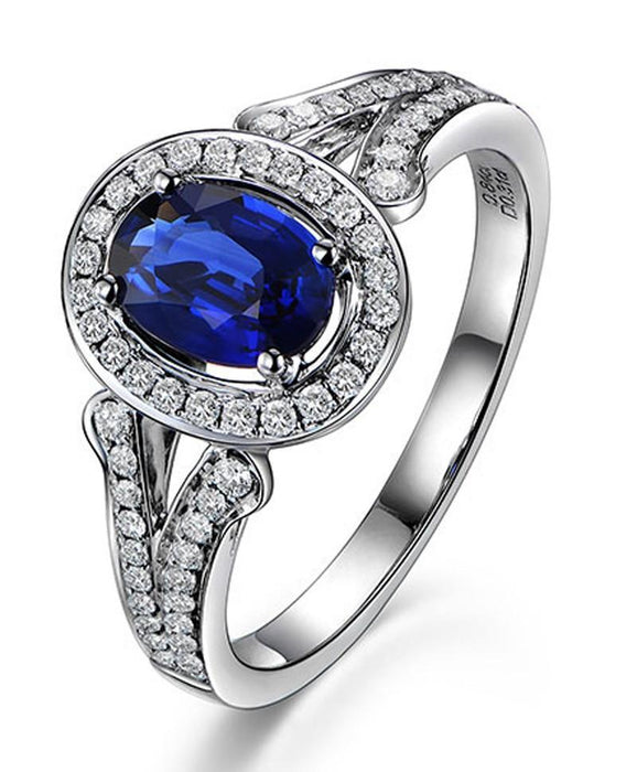 Vintage 2 Carat Blue Sapphire and Diamond Halo Engagement Ring