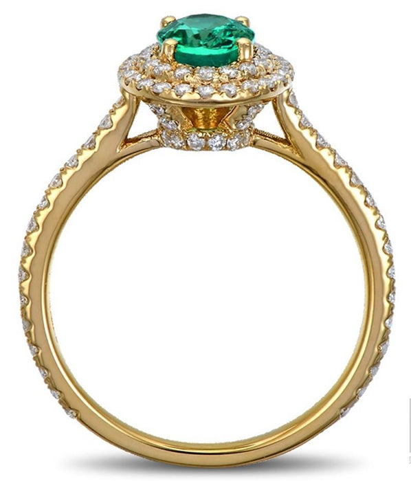 Vintage 2 Carat Emerald and Diamond Double Halo Engagement Ring